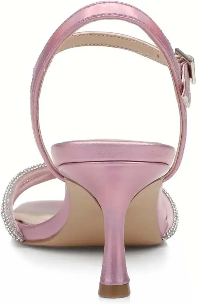 Pazzion Women Metallic Sandal with Rhinestone Knot Straps Square Open Toe Kitten Low Heels Evening Cocktail Shoes Size 4-16 US