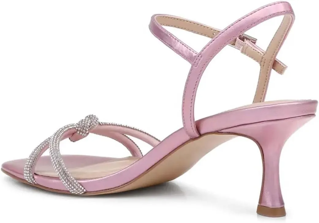 Pazzion Women Metallic Sandal with Rhinestone Knot Straps Square Open Toe Kitten Low Heels Evening Cocktail Shoes Size 4-16 US