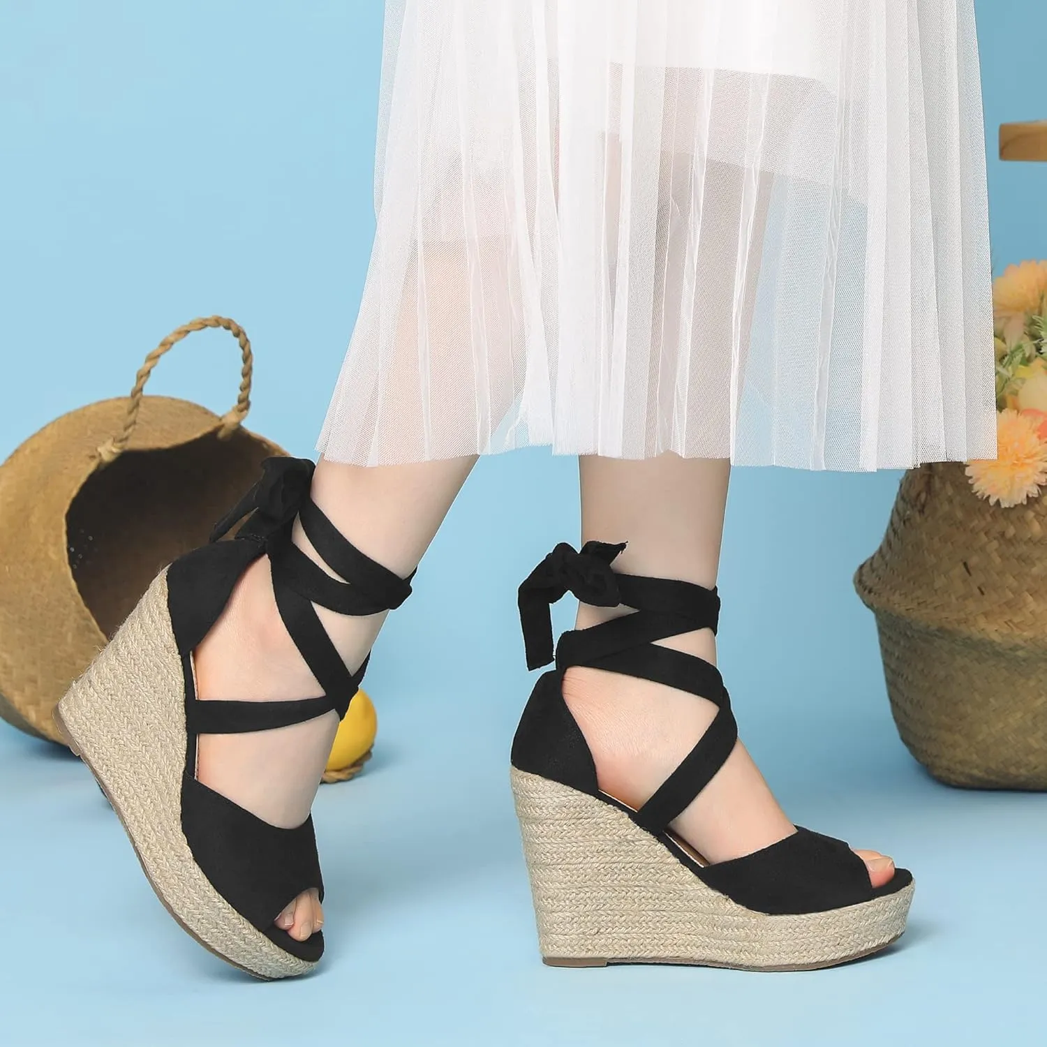 Perphy Lace Up Espadrilles Wedge Heels Sandals for Women