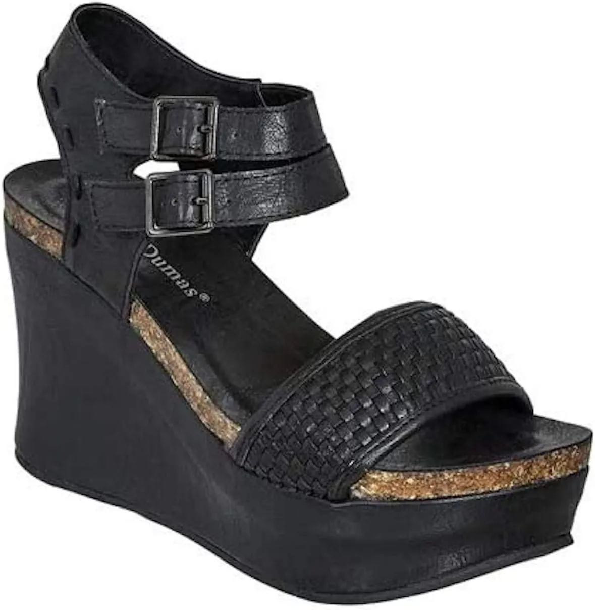 Pierre Dumas Hester-12 Women's Vegan Leather Double-Buckle Rounded-Toe Wedge Sandals
