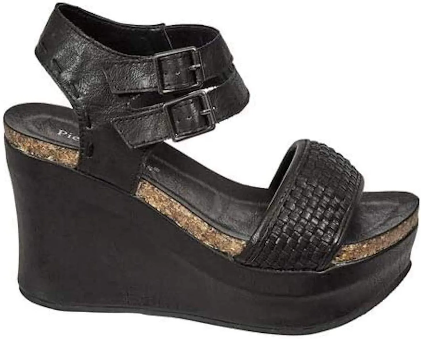 Pierre Dumas Hester-12 Women's Vegan Leather Double-Buckle Rounded-Toe Wedge Sandals