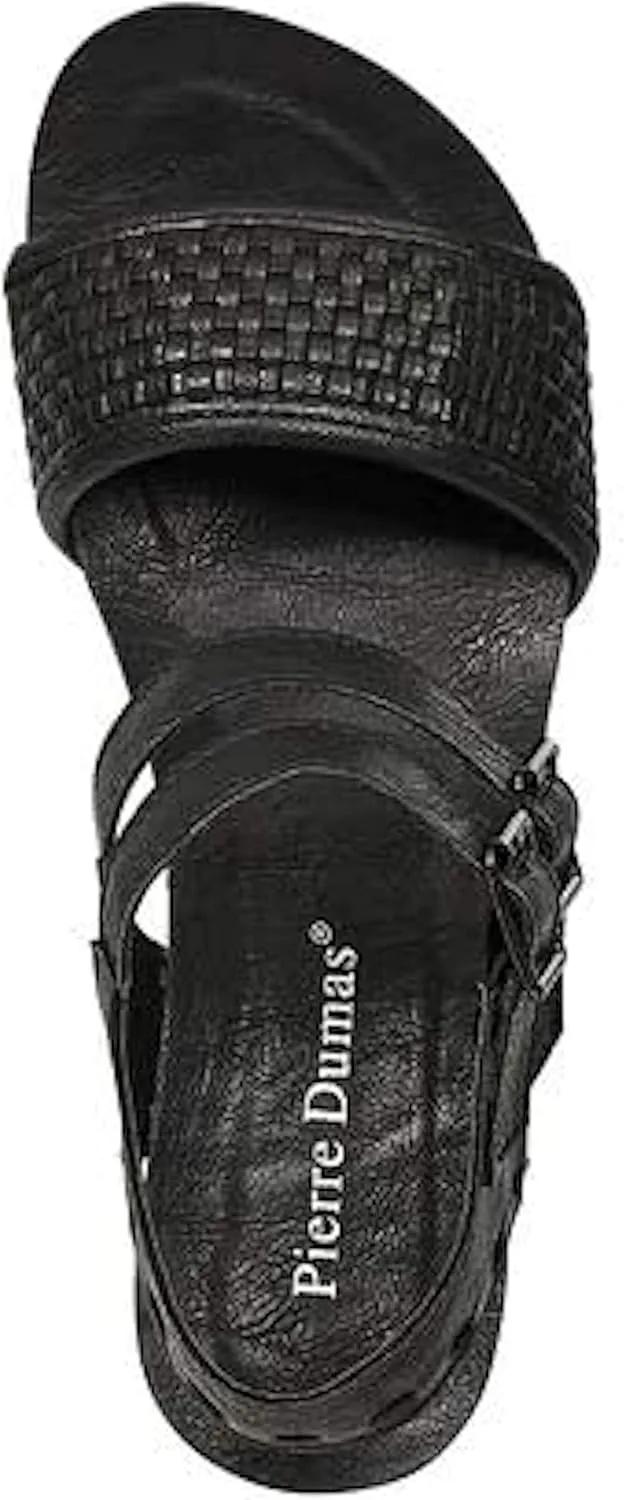 Pierre Dumas Hester-12 Women's Vegan Leather Double-Buckle Rounded-Toe Wedge Sandals