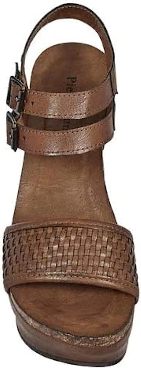 Pierre Dumas Hester-12 Women's Vegan Leather Double-Buckle Rounded-Toe Wedge Sandals
