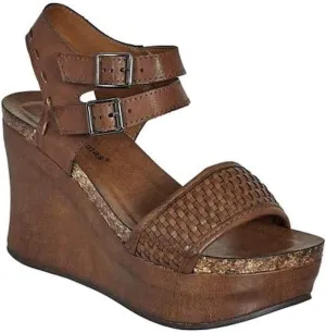 Pierre Dumas Hester-12 Women's Vegan Leather Double-Buckle Rounded-Toe Wedge Sandals