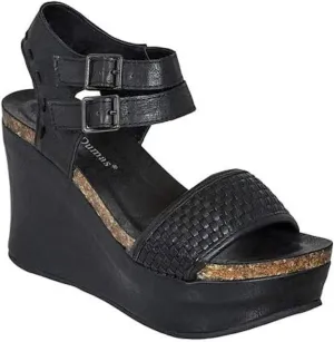 Pierre Dumas Hester-12 Women's Vegan Leather Double-Buckle Rounded-Toe Wedge Sandals