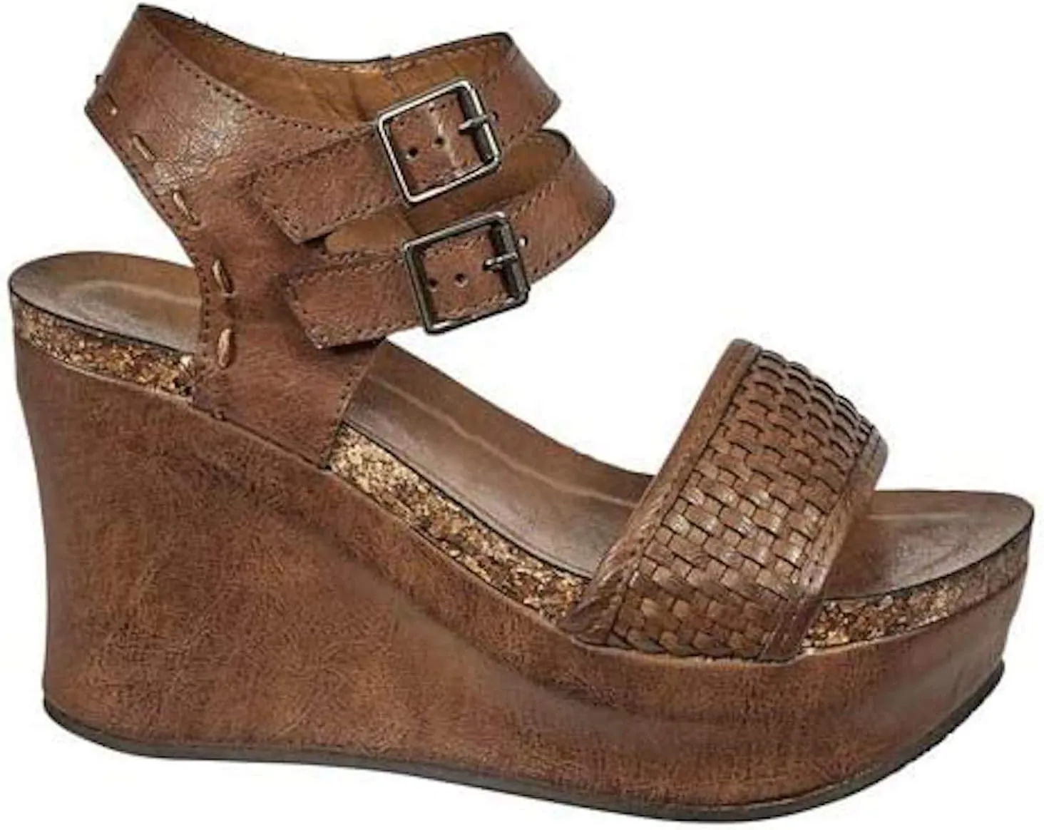 Pierre Dumas Hester-12 Women's Vegan Leather Double-Buckle Rounded-Toe Wedge Sandals