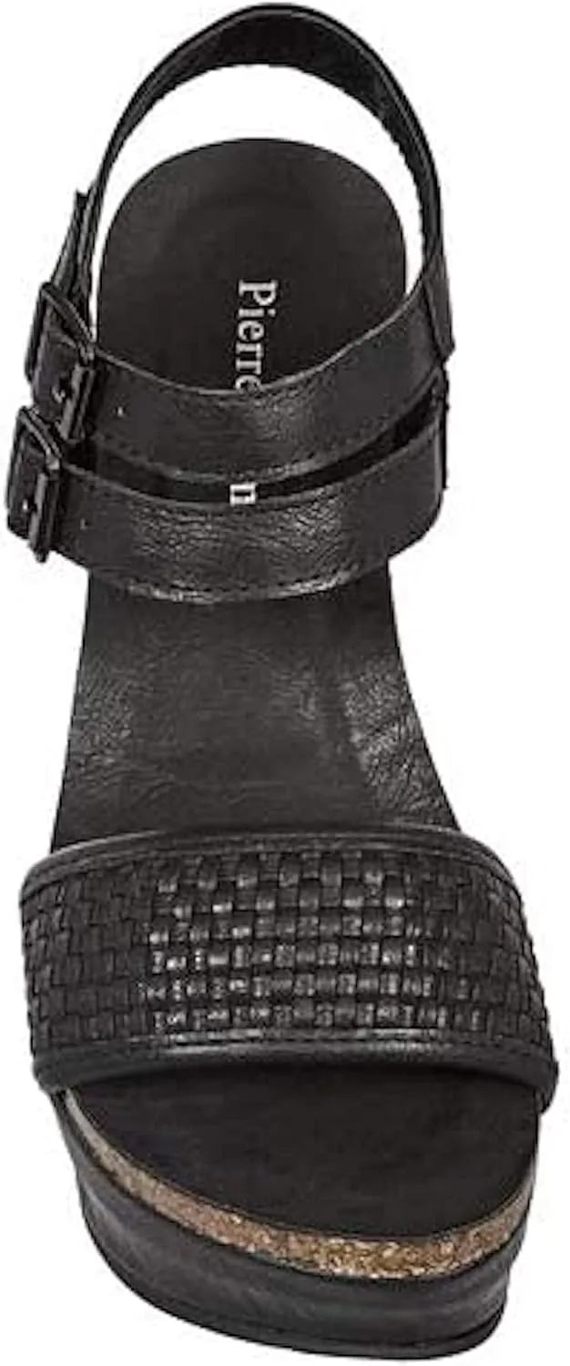 Pierre Dumas Hester-12 Women's Vegan Leather Double-Buckle Rounded-Toe Wedge Sandals
