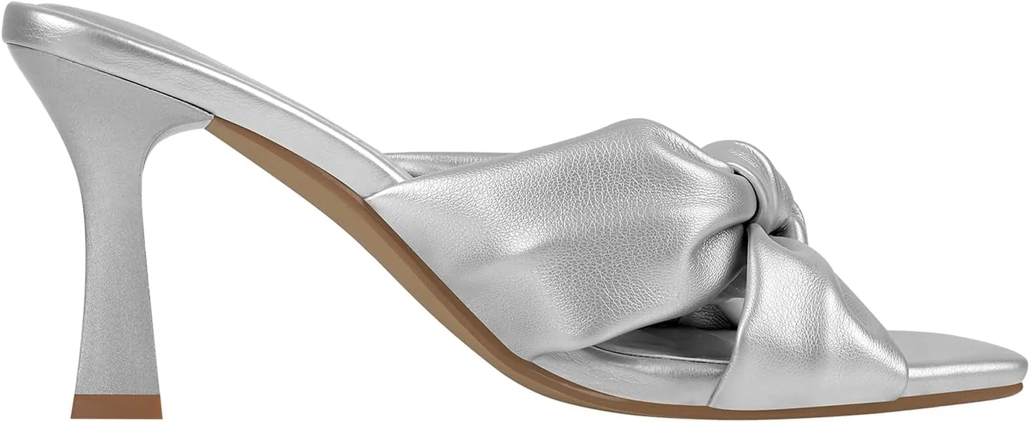 PIZZ ANNU Women's Ariana Knotted Heels Sandals Square Open Toe Heeled Sandal High Stiletto Mules Slip on Comfortable Cute Casual Dress Pumps Shoes