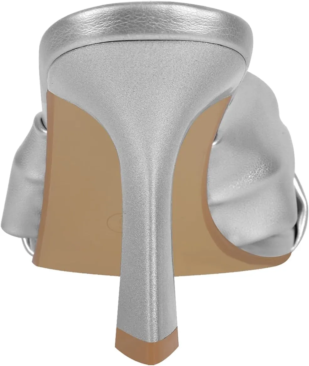PIZZ ANNU Women's Ariana Knotted Heels Sandals Square Open Toe Heeled Sandal High Stiletto Mules Slip on Comfortable Cute Casual Dress Pumps Shoes