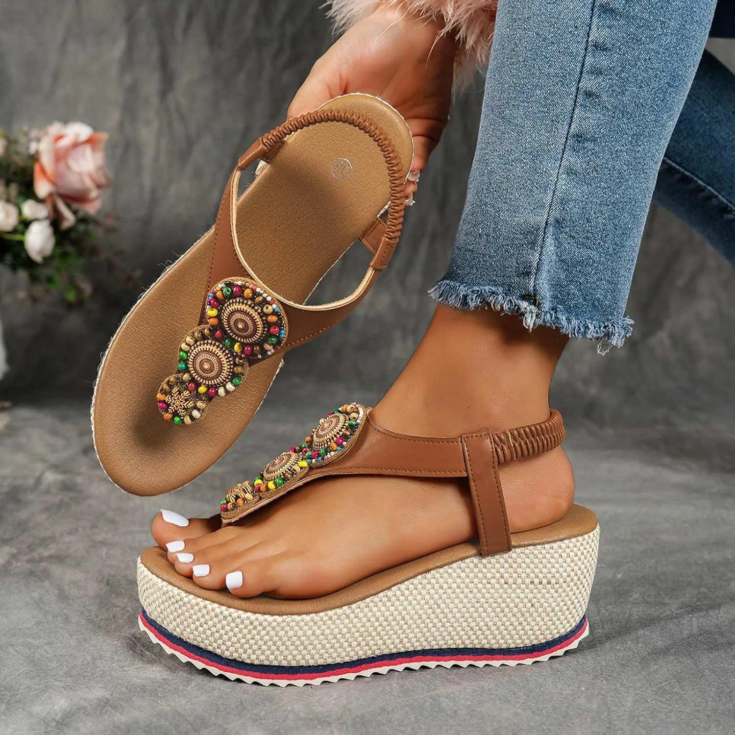 Platform High Heels Vacation Shoes Thick Soled High Heeled Platform Shoes for Women Fashionable and Casual Hollow Toe