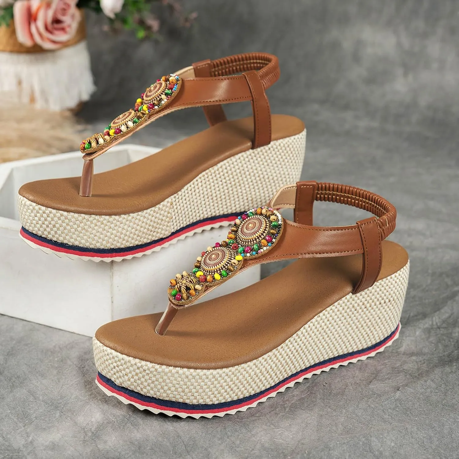 Platform High Heels Vacation Shoes Thick Soled High Heeled Platform Shoes for Women Fashionable and Casual Hollow Toe
