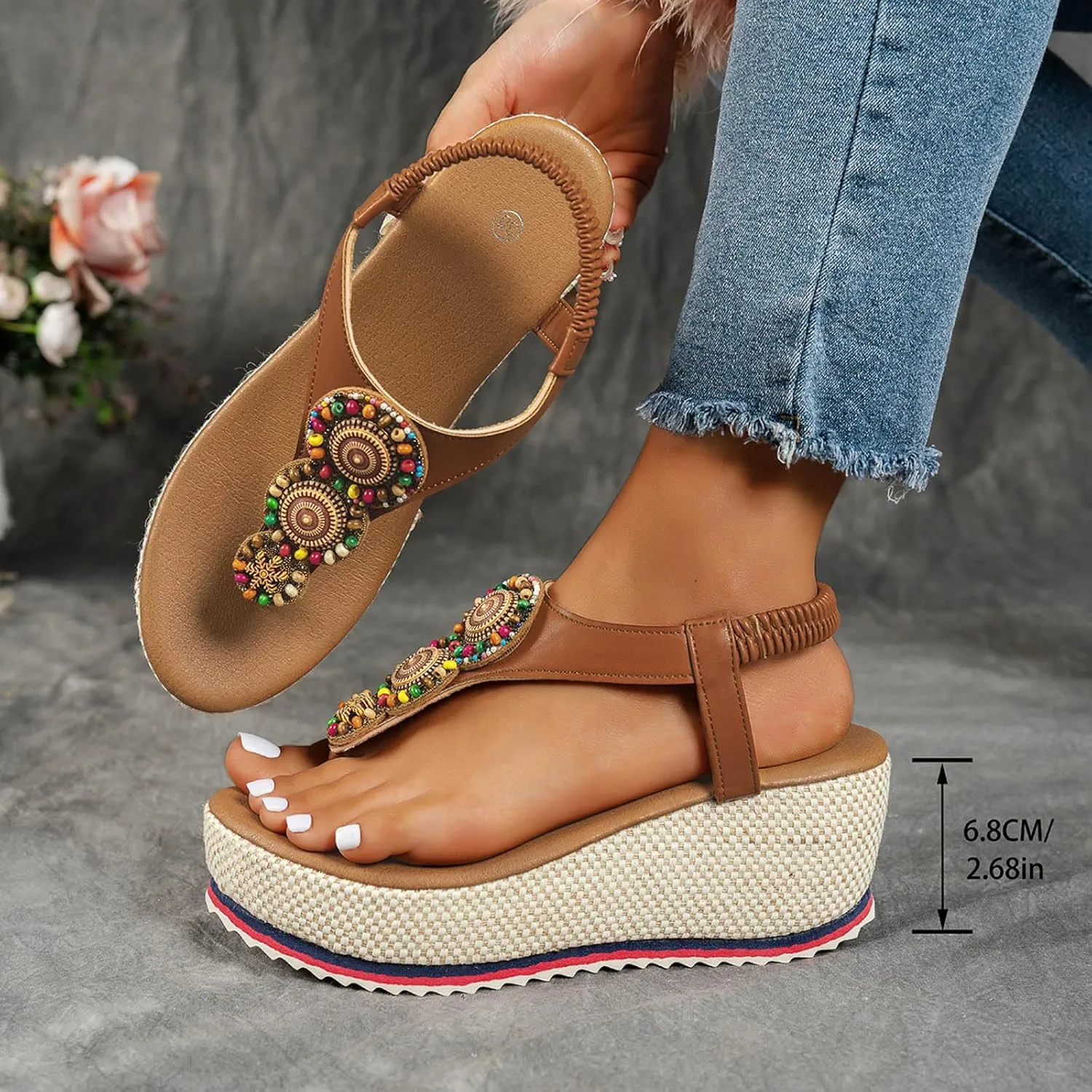 Platform High Heels Vacation Shoes Thick Soled High Heeled Platform Shoes for Women Fashionable and Casual Hollow Toe