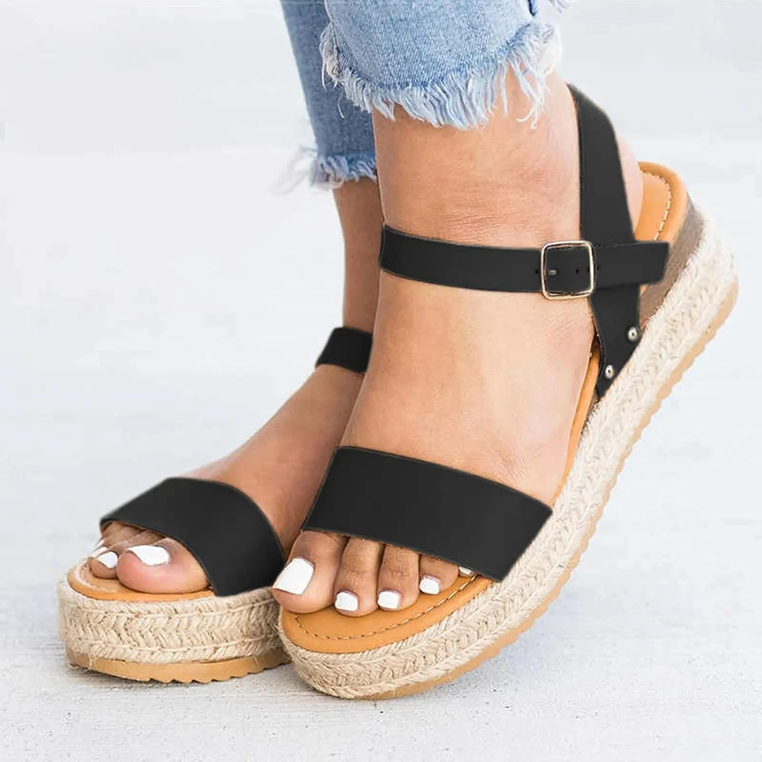 Platform Sandals Women Braided Leather Straps and Cork Wedge Heel Espadrille Sandals for Bohemian Themed Events Orthopedic Sandal Beach Dressy Flip Flops for Wide Toe 2025 Spring