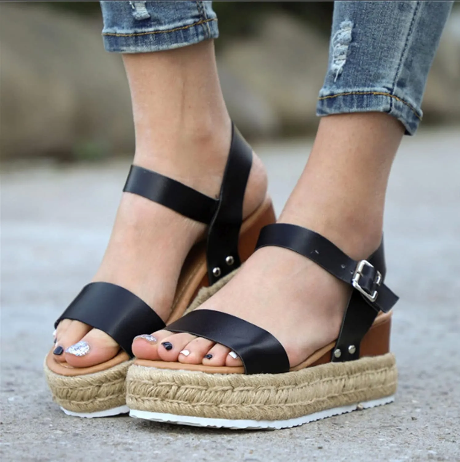 Platform Sandals Women Braided Leather Straps and Cork Wedge Heel Espadrille Sandals for Bohemian Themed Events Orthopedic Sandal Beach Dressy Flip Flops for Wide Toe 2025 Spring