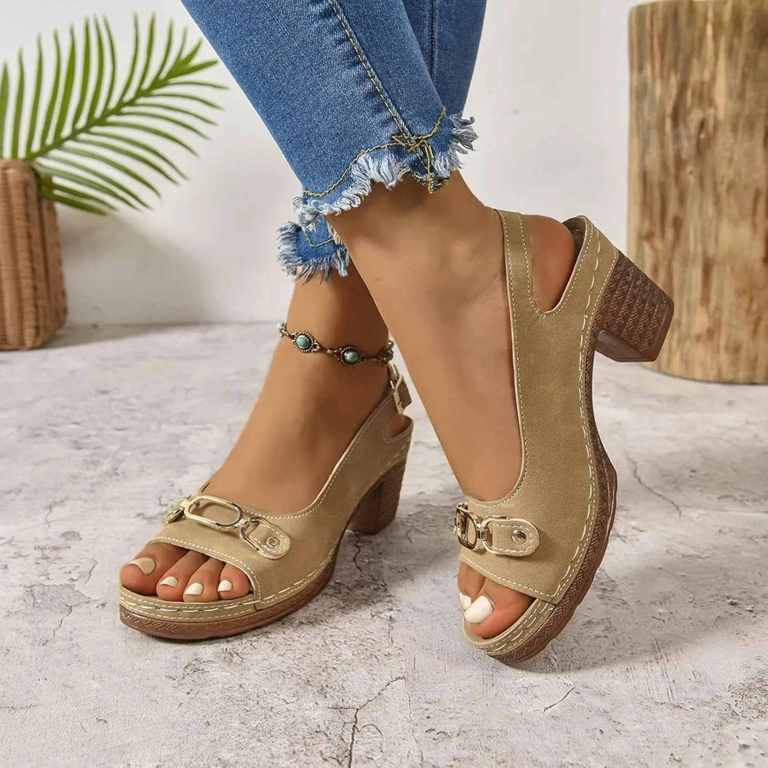 Platform Sandals Women Espadrille Wedge Casual Slippers Open Toe Dressy Heels Summer Slingback Wide Beach High Espadrilles Cute Slip-on with Adjustable Buckle Ankle Strap Boho Shoes Wedges