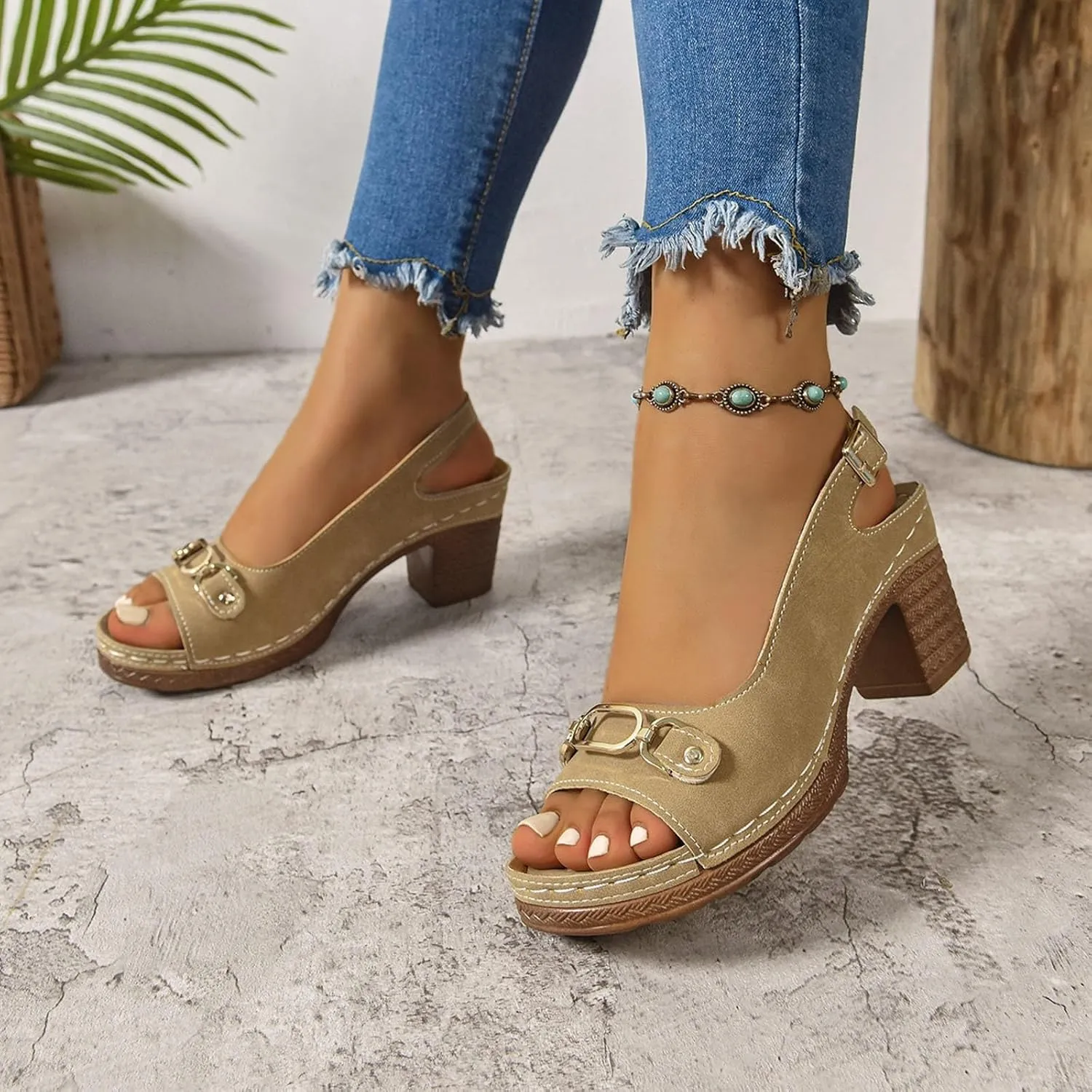 Platform Sandals Women Espadrille Wedge Casual Slippers Open Toe Dressy Heels Summer Slingback Wide Beach High Espadrilles Cute Slip-on with Adjustable Buckle Ankle Strap Boho Shoes Wedges