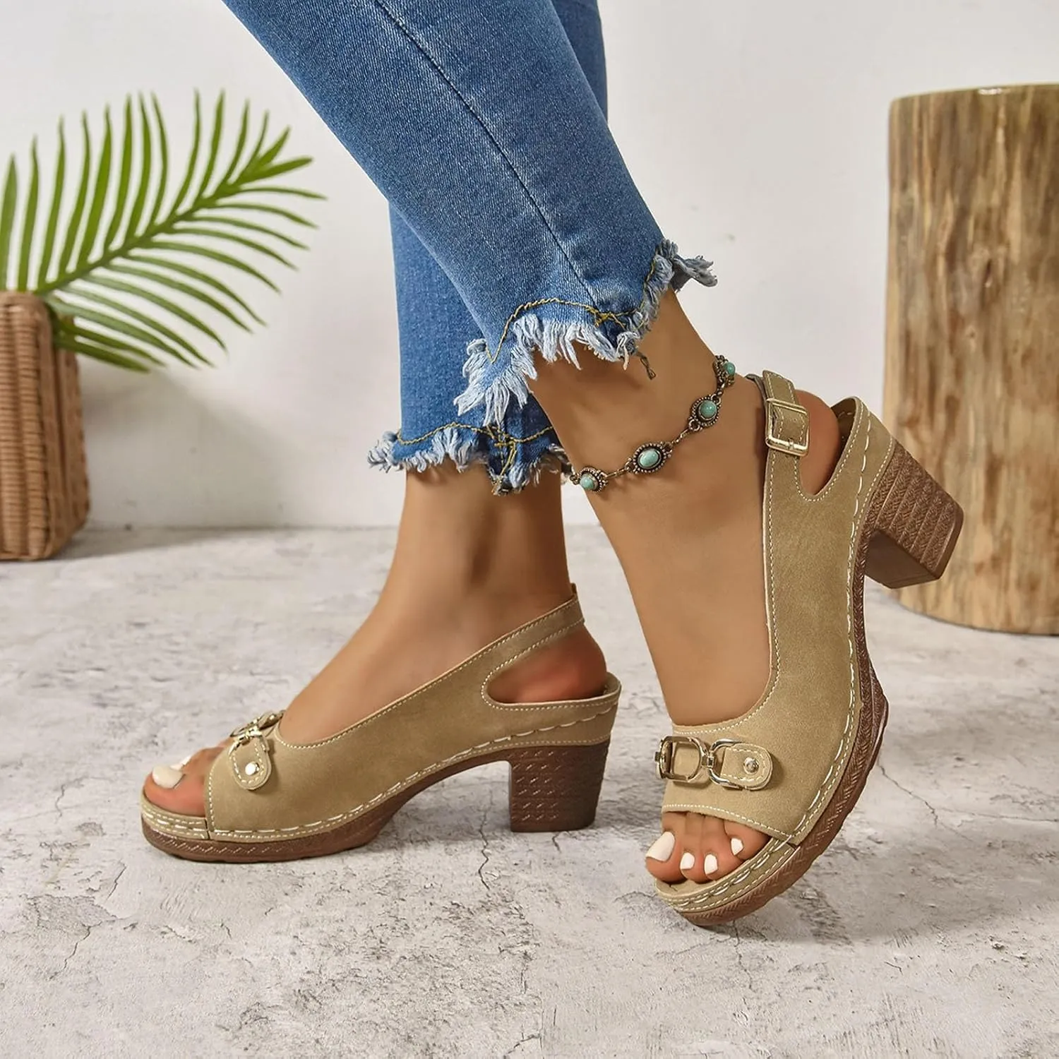 Platform Sandals Women Espadrille Wedge Casual Slippers Open Toe Dressy Heels Summer Slingback Wide Beach High Espadrilles Cute Slip-on with Adjustable Buckle Ankle Strap Boho Shoes Wedges