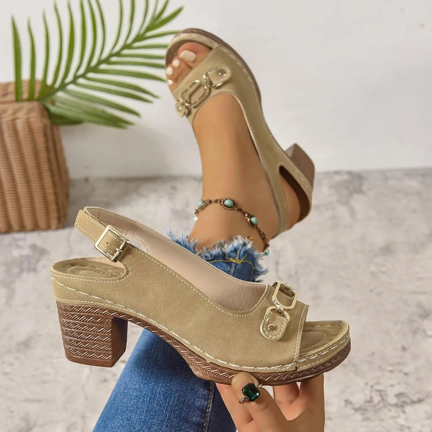 Platform Sandals Women Espadrille Wedge Casual Slippers Open Toe Dressy Heels Summer Slingback Wide Beach High Espadrilles Cute Slip-on with Adjustable Buckle Ankle Strap Boho Shoes Wedges
