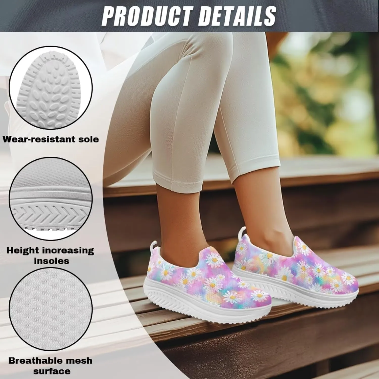 Platform Sneakers Womens Art Painting Walking Shoes Rocker Bottom Shoes Swing Wedges Sneaker Comfort Slip on