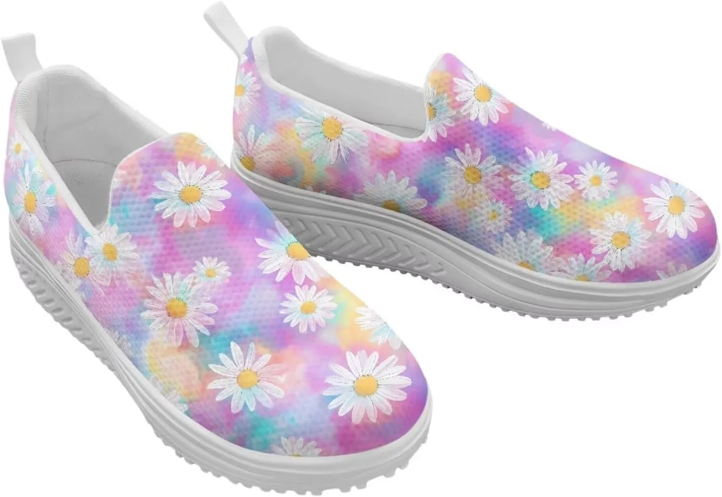 Platform Sneakers Womens Art Painting Walking Shoes Rocker Bottom Shoes Swing Wedges Sneaker Comfort Slip on
