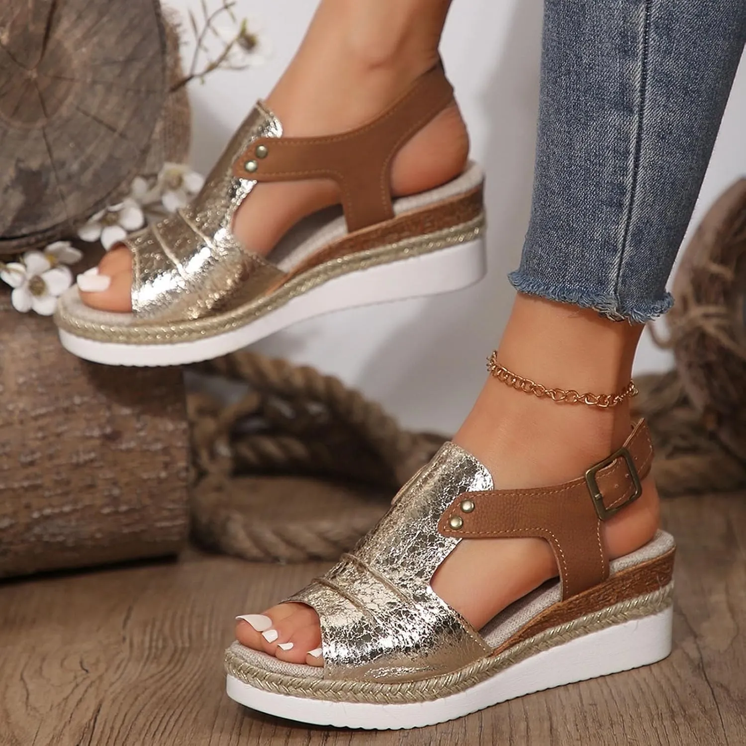 Platform Wedge Sandals for Women Open Toe Espadrilles Ankle Strap Sandals Summer Casual Dressy Wedge Flat Sandals Beach Boho Walking Shoes