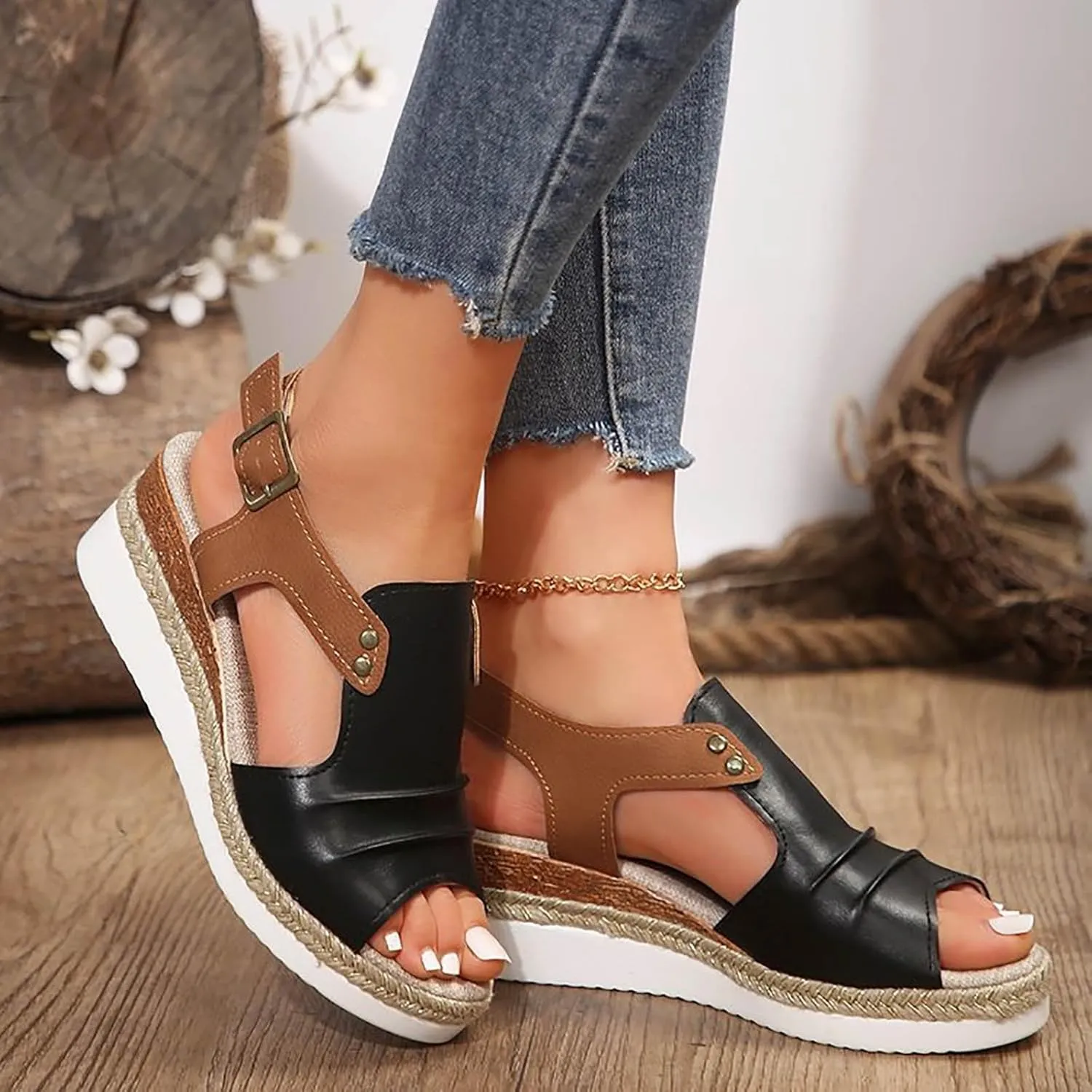 Platform Wedge Sandals for Women Open Toe Espadrilles Ankle Strap Sandals Summer Casual Dressy Wedge Flat Sandals Beach Boho Walking Shoes