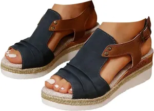 Platform Wedge Sandals for Women Open Toe Espadrilles Ankle Strap Sandals Summer Casual Dressy Wedge Flat Sandals Beach Boho Walking Shoes
