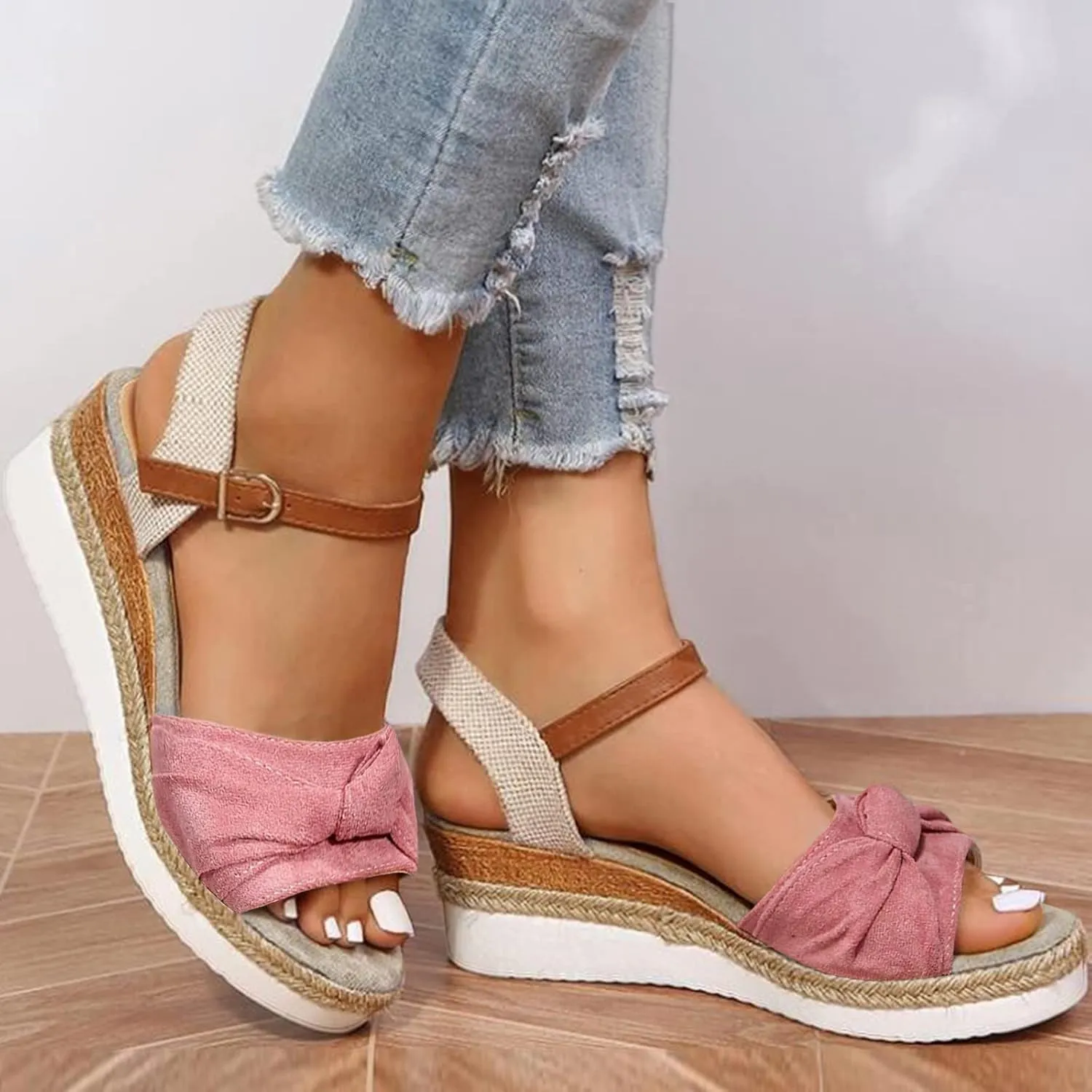 Platform Wedge Sandals for Women Open Toe Espadrilles Ankle Strap Sandals Summer Casual Dressy Wedge Flat Sandals Beach Boho Walking Shoes
