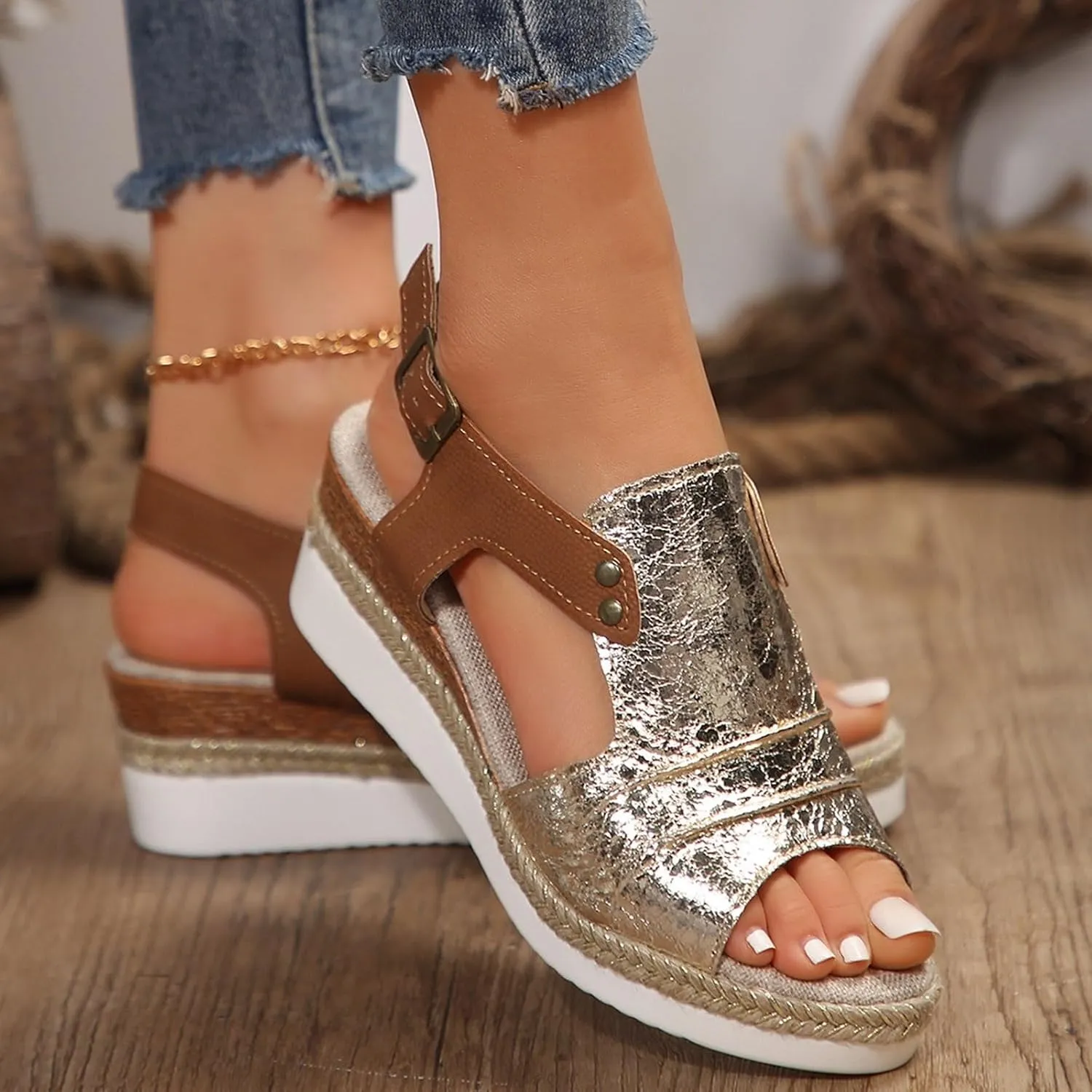 Platform Wedge Sandals for Women Open Toe Espadrilles Ankle Strap Sandals Summer Casual Dressy Wedge Flat Sandals Beach Boho Walking Shoes