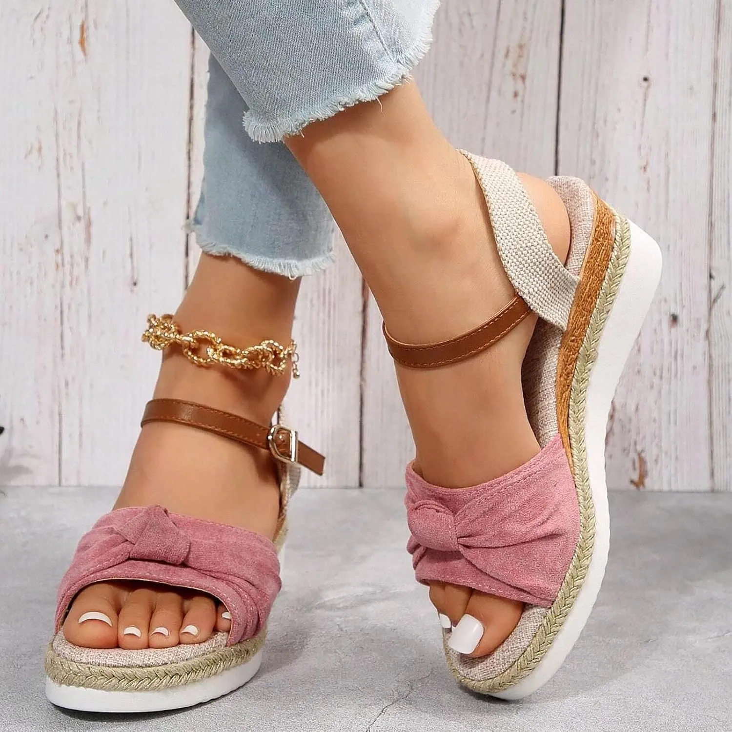 Platform Wedge Sandals for Women Open Toe Espadrilles Ankle Strap Sandals Summer Casual Dressy Wedge Flat Sandals Beach Boho Walking Shoes
