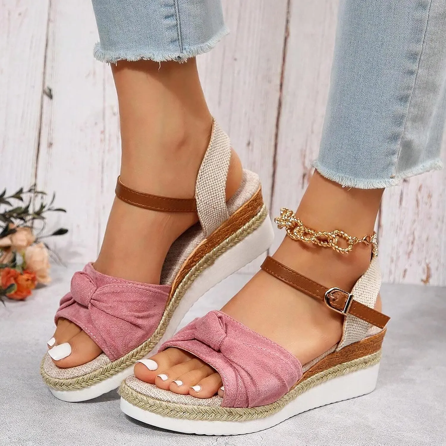 Platform Wedge Sandals for Women Open Toe Espadrilles Ankle Strap Sandals Summer Casual Dressy Wedge Flat Sandals Beach Boho Walking Shoes