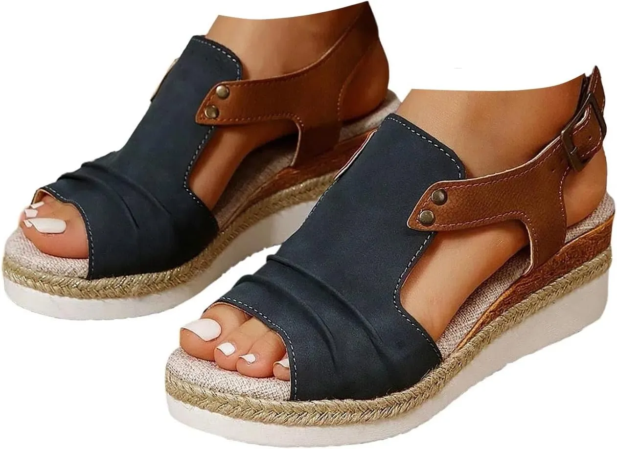 Platform Wedge Sandals for Women Open Toe Espadrilles Ankle Strap Sandals Summer Casual Dressy Wedge Flat Sandals Beach Boho Walking Shoes