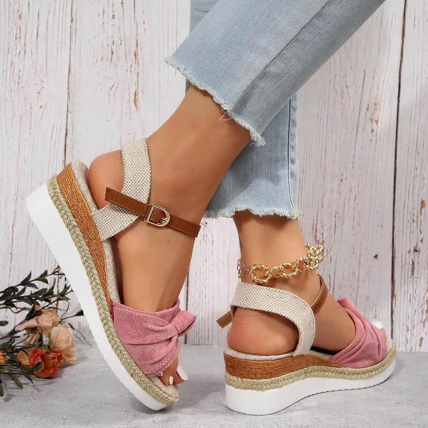Platform Wedge Sandals for Women Open Toe Espadrilles Ankle Strap Sandals Summer Casual Dressy Wedge Flat Sandals Beach Boho Walking Shoes