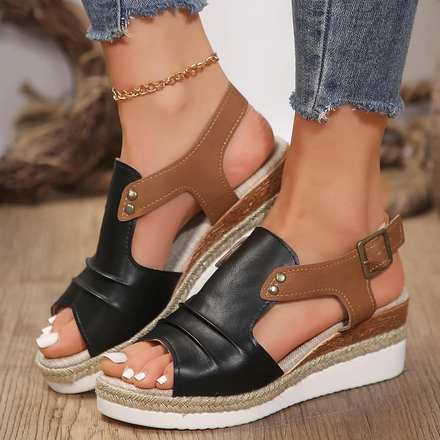 Platform Wedge Sandals for Women Open Toe Espadrilles Ankle Strap Sandals Summer Casual Dressy Wedge Flat Sandals Beach Boho Walking Shoes