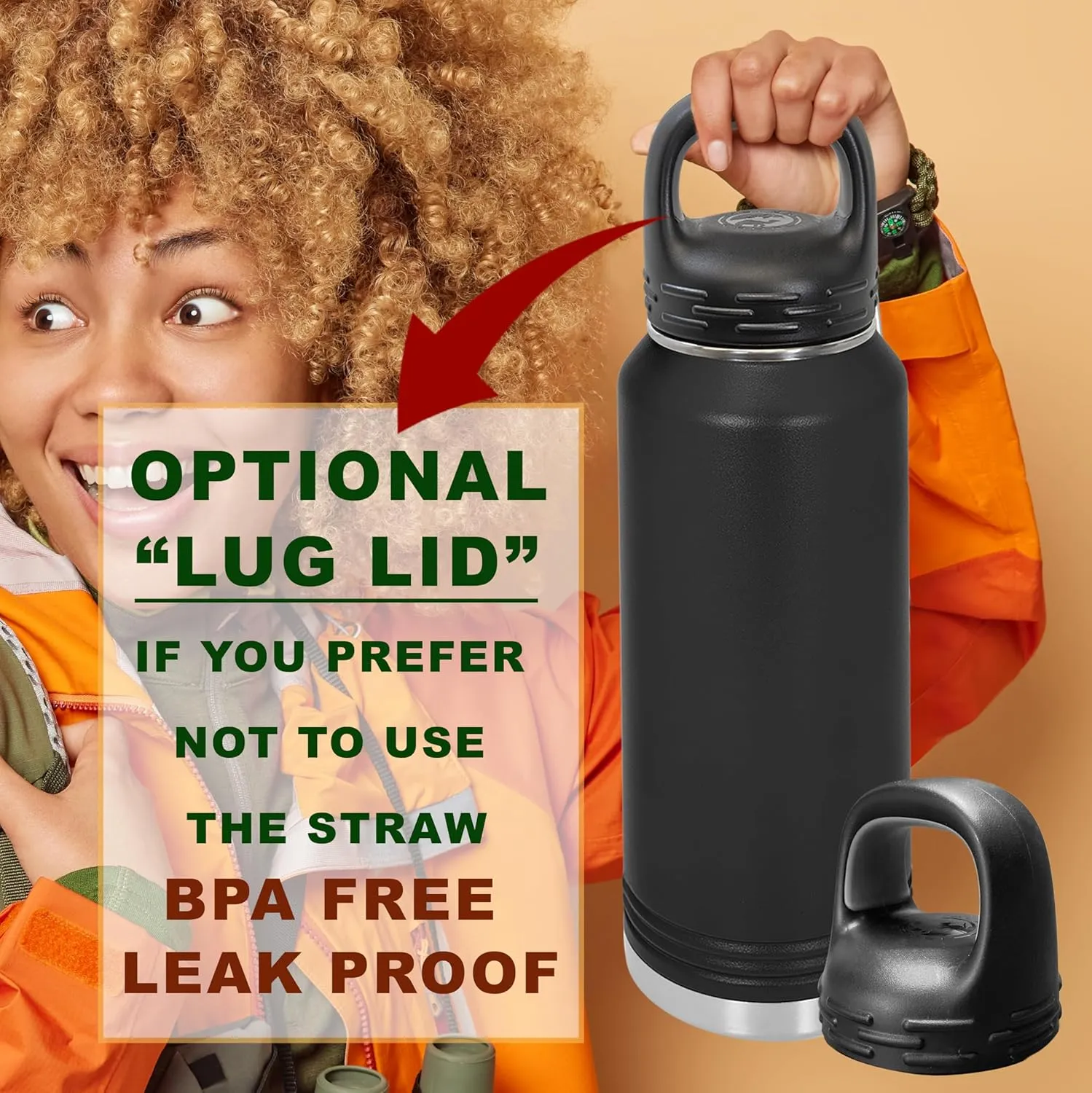 Polar Camel Water Bottle 32 oz with Flip-Top Lid and Straw, Vacuum Insulated Flask, Stainless Steel Sports Double Wall Thermos – Fitness Traveling Camping Water Bottle (Black, 32 oz)