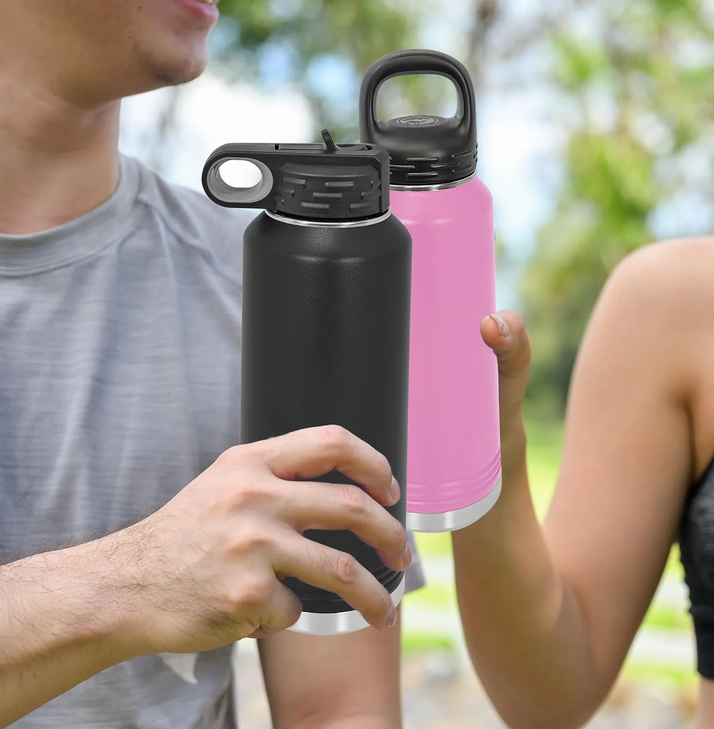 Polar Camel Water Bottle 32 oz with Flip-Top Lid and Straw, Vacuum Insulated Flask, Stainless Steel Sports Double Wall Thermos – Fitness Traveling Camping Water Bottle (Black, 32 oz)