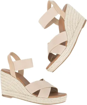 Putu Women's Espadrilles Wedge Sandals Elastic Ankle Strap Platform Sandals Open Toe Criss-cross Wedge Sandals 8 Nude
