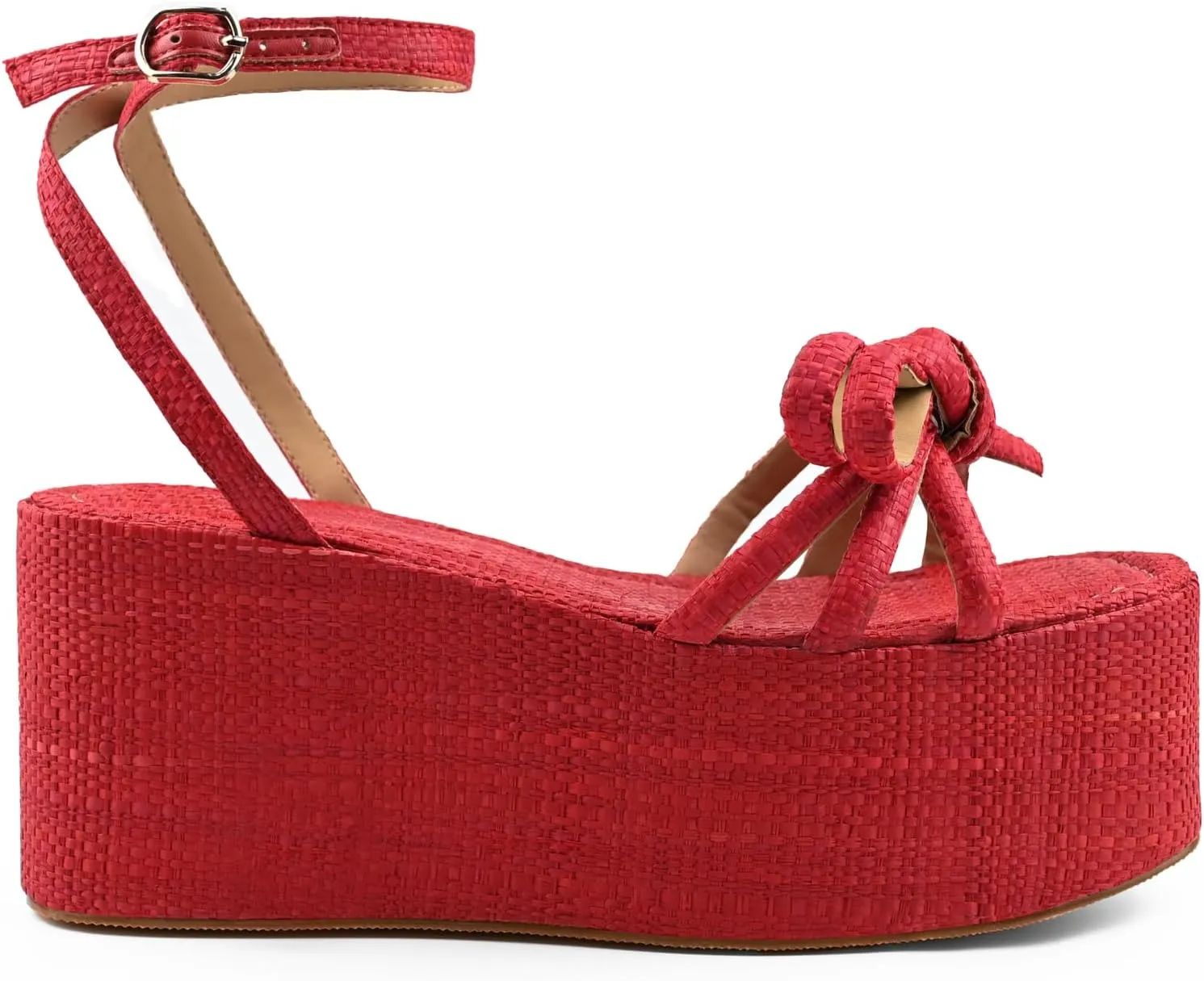 Raffia Platform Sandals for Women,Bow Ankle Strappy Espadrille Wedges Sandals Comfortable Square Open Toe Straw Sandals