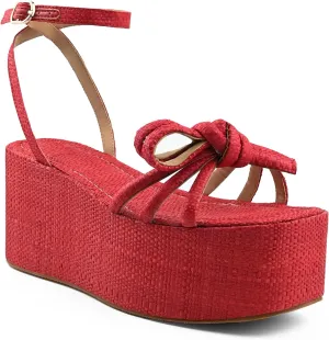 Raffia Platform Sandals for Women,Bow Ankle Strappy Espadrille Wedges Sandals Comfortable Square Open Toe Straw Sandals