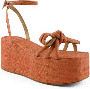 Raffia Platform Sandals for Women,Bow Ankle Strappy Espadrille Wedges Sandals Comfortable Square Open Toe Straw Sandals