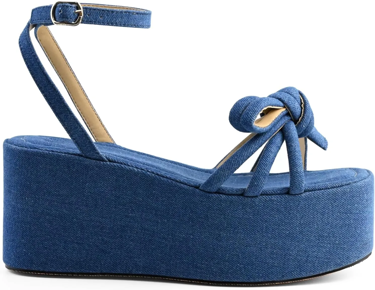 Raffia Platform Sandals for Women,Bow Ankle Strappy Espadrille Wedges Sandals Comfortable Square Open Toe Straw Sandals
