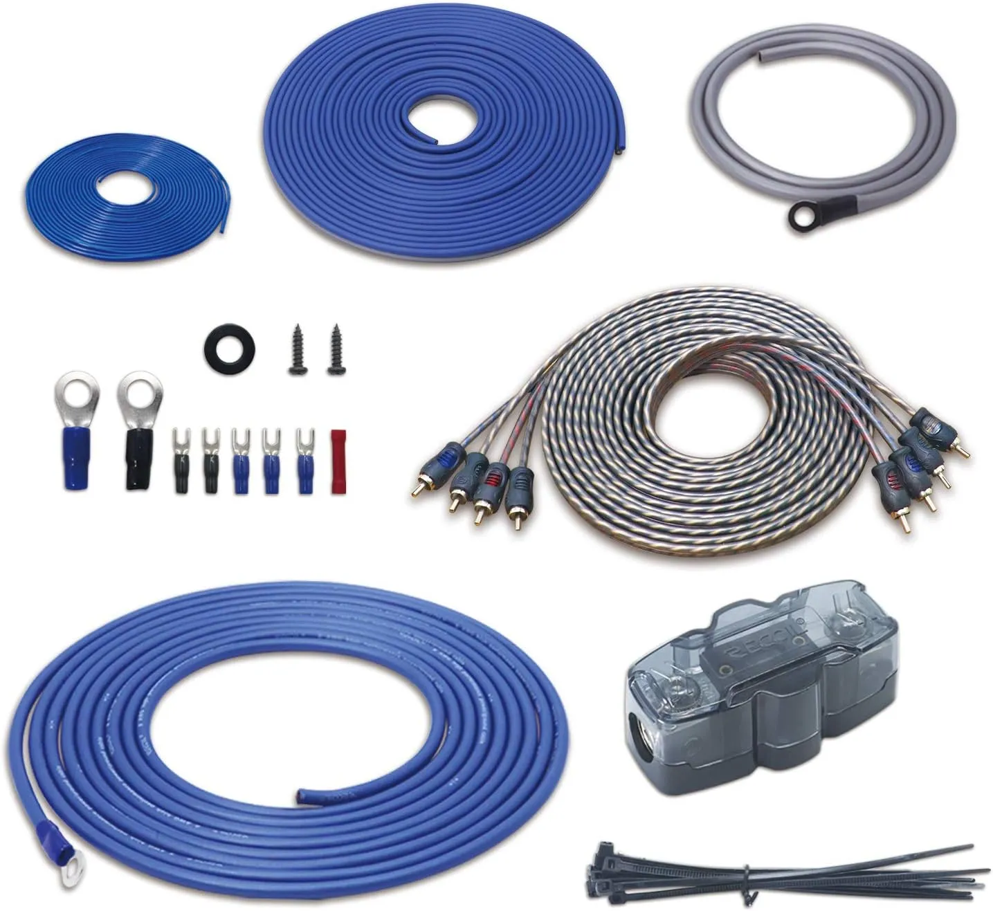 RECOIL RCK44 True 4 Gauge Complete 4-Channel CCA Amplifier Wiring Kits with OFC RCA Cable