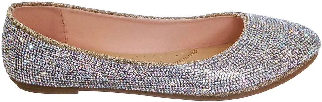 Rhinestone Crystal Embellished Ballet Flats - Round Toe Padded Shoes
