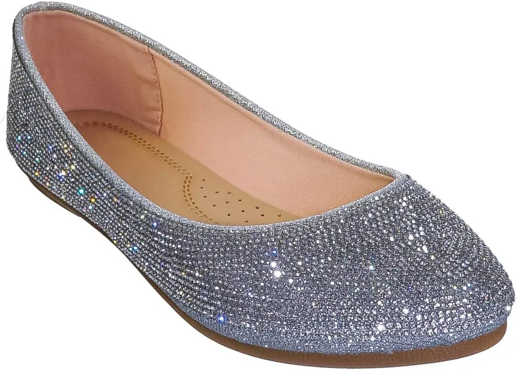 Rhinestone Crystal Embellished Ballet Flats - Round Toe Padded Shoes