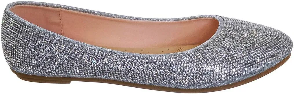 Rhinestone Crystal Embellished Ballet Flats - Round Toe Padded Shoes