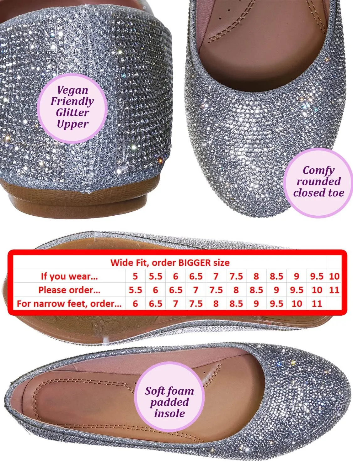 Rhinestone Crystal Embellished Ballet Flats - Round Toe Padded Shoes