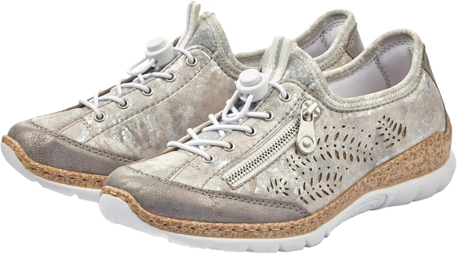Rieker N42K6 Nikita Slip-On Women's Sneakers - Lightweight Walking Sneakers with Laser Cutouts & Elastic Lacing - Stylish & Flexible for All-Day Comfort