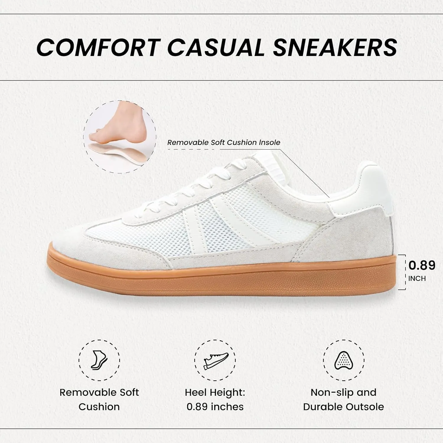 Rosella Carlie Womens Sneakers - Women's Fashion Sneakers with Removable Insole - Stylish and Lightweight Spring Shoes for Women Casual Non-Slip Lace-Up Walking Footwear