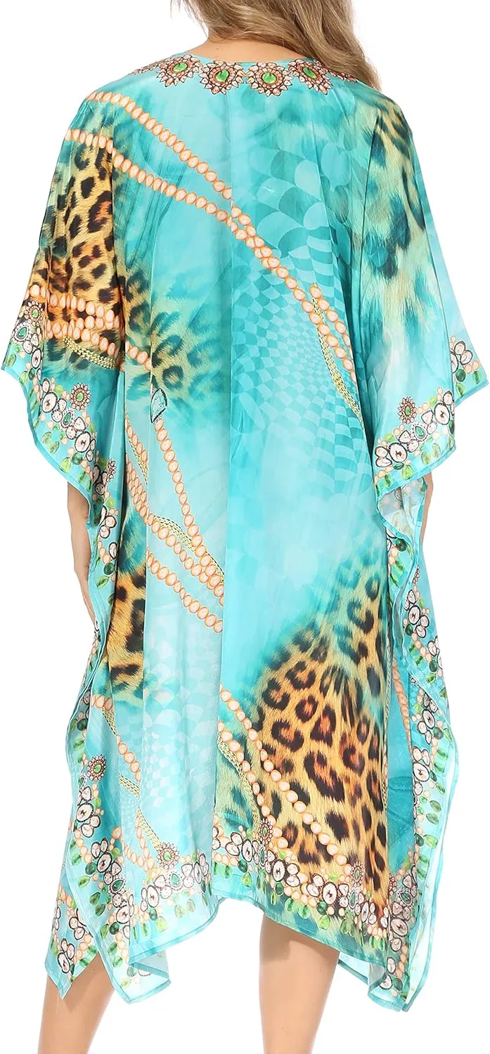 Sakkas Kristy Long Tall Lightweight Caftan Dress/Cover Up with V-Neck Jewels