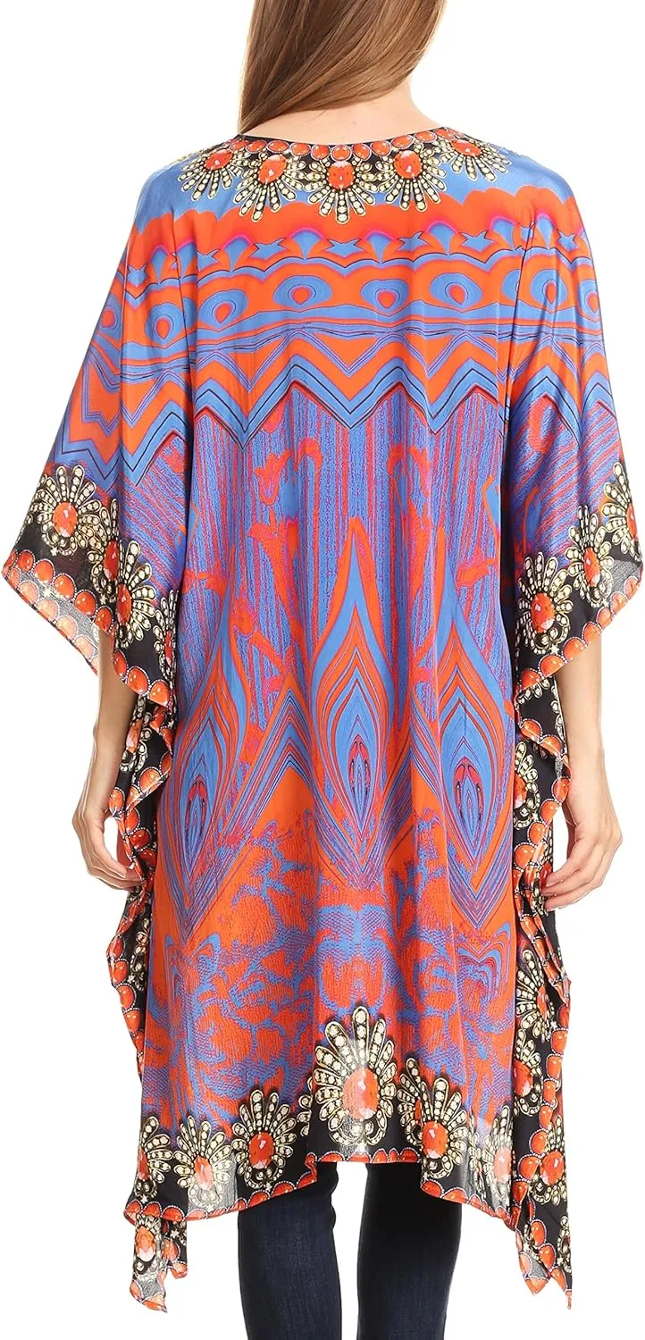 Sakkas Kristy Long Tall Lightweight Caftan Dress/Cover Up with V-Neck Jewels
